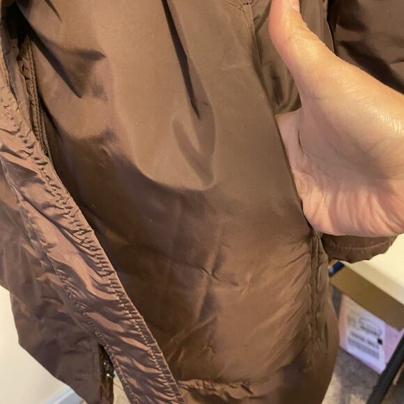 DKNY Brown Puffer Trench Coat Belted High Collar Women S Faux Fur Insulate Soft - Picture 6 of 10